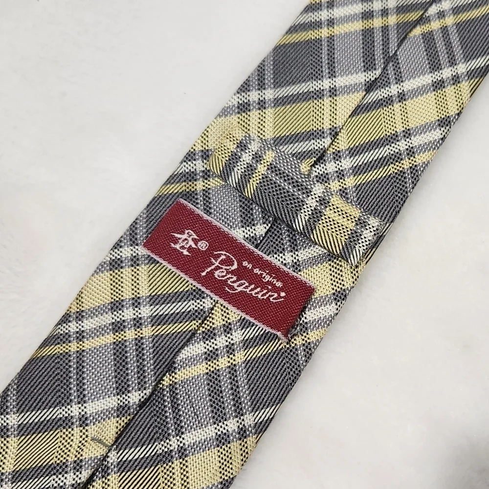 Original Penguin Yellow Gray White Satin Wool Crossover Plaid Tie